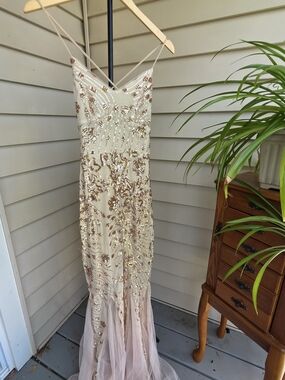 Elegant Blush Sequin Evening Gown